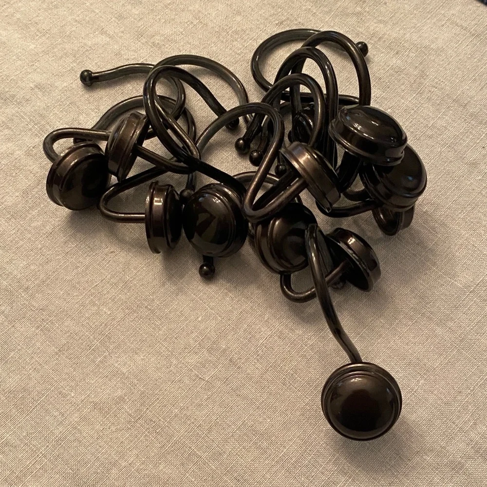 Set of Dark Bronze Curtain Hooks with Round Finials